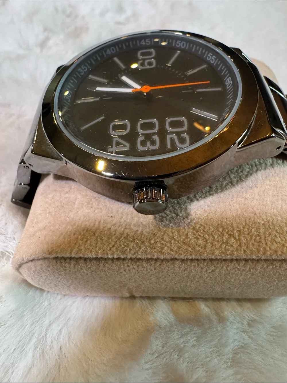 Mossimo Men's Quartz Analog Black Dial Metal Bracelet Fixed Bezel Seconds